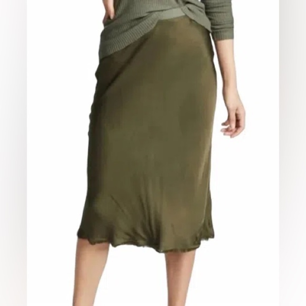 Nation LTD Mabel Bias Midi Skirt Olive Green Satin Casual Boho Women’s Medium